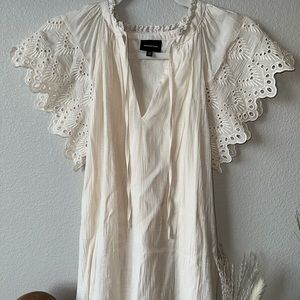 Ivory/Cream Lace Eyelet Ruffle Sleeve Dress